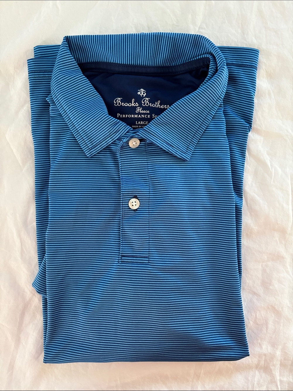 Brooks Brothers Boys Blue Micro-Striped Performance Polo (L)